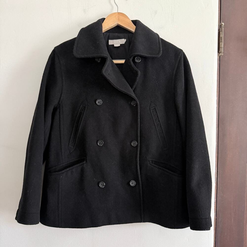 J.Crew Women's Black Wool Blend Classic Pea Coat | Medium
